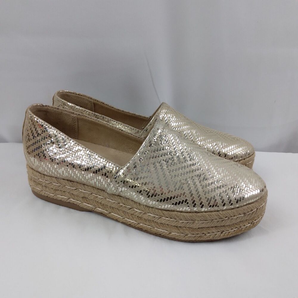 Naturalizer Thea 3 Platform Espadrille Metallic Gold Leather Boho Women's 7.5 M